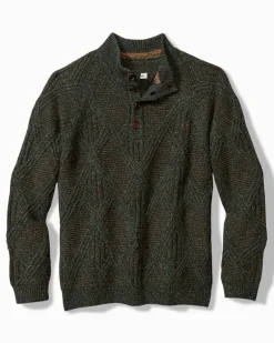 Beachscape Cable Button-Mock Sweater