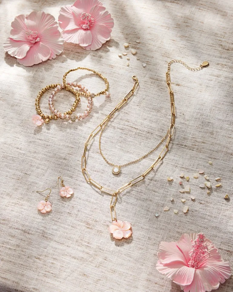 Tropical Blooms Hibiscus Charm Layered Necklace